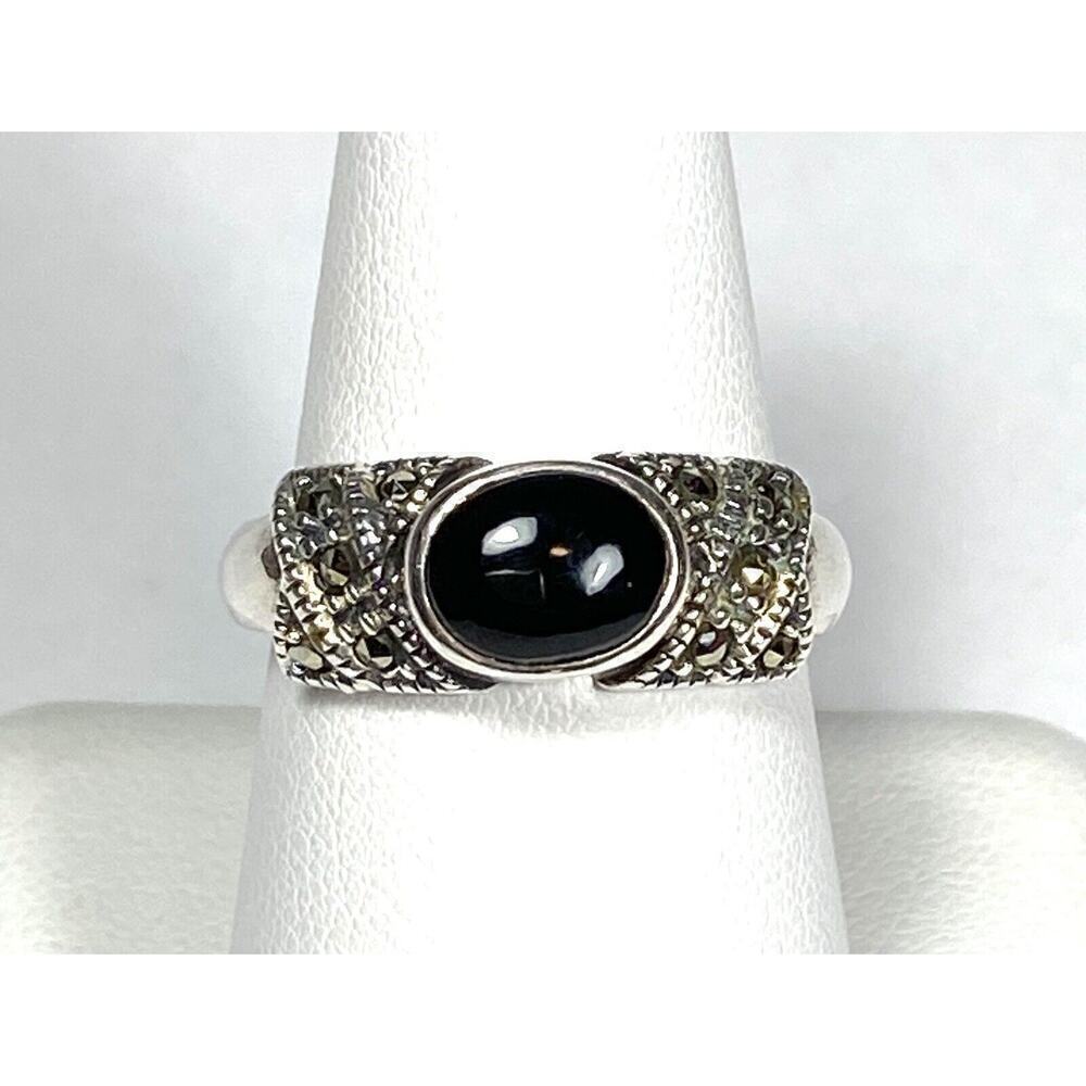 925 NF Thailand Sterling Silver Ring 8.5 Black Onyx Topaz 4.63 g